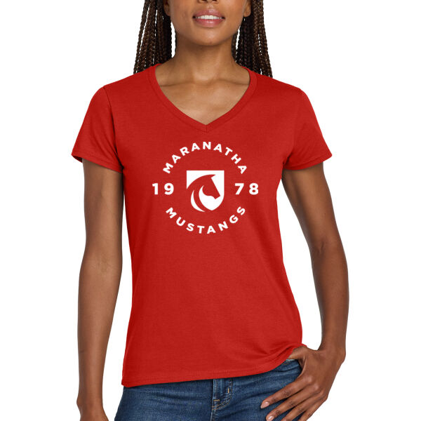 **CLOSEOUT ITEM** Ladies Heavy Cotton ™ 100% Cotton V Neck T Shirt - Printed Logo Thumbnail