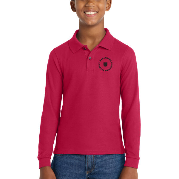 **CLOSEOUT ITEM** Youth Long Sleeve Silk Touch™ Polo - Embroidered Logo Thumbnail