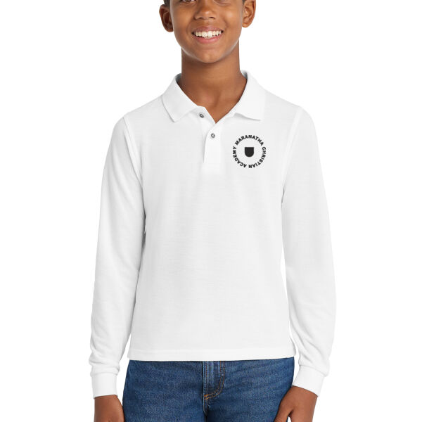 **CLOSEOUT ITEM** Youth Long Sleeve Silk Touch™ Polo - Embroidered Logo Thumbnail