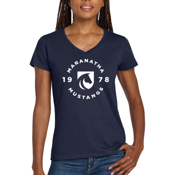 Gildan Women's Heavy Cotton 100% Cotton V-Neck T-Shirt - Printed Logo Thumbnail