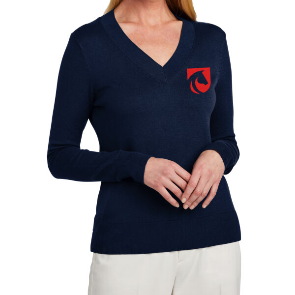 Brooks Brothers Women's Cotton Stretch V-Neck Sweater - Embroidered Logo Thumbnail