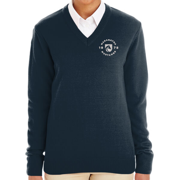 Harriton Womens Pilbloc V-Neck Sweater - Embroidered Logo Thumbnail