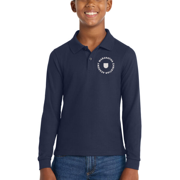 Port Authority Youth Silk Touch Long Sleeve Polo - Embroidered Logo Thumbnail