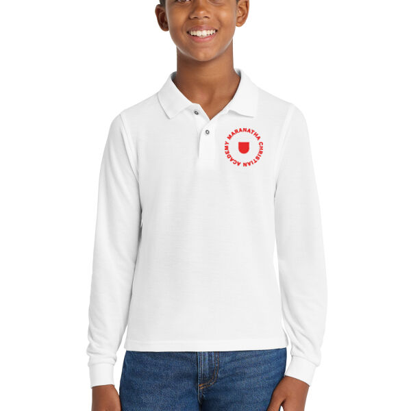 Port Authority Youth Silk Touch Long Sleeve Polo - Embroidered Logo Thumbnail