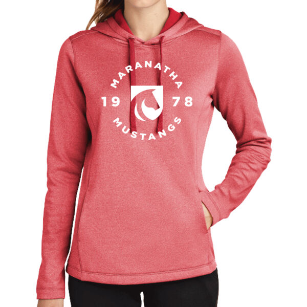 Sport-Tek Women's PosiCharge Sport-Wick Heather Fleece Hooded Pullover - Printed Logo Thumbnail