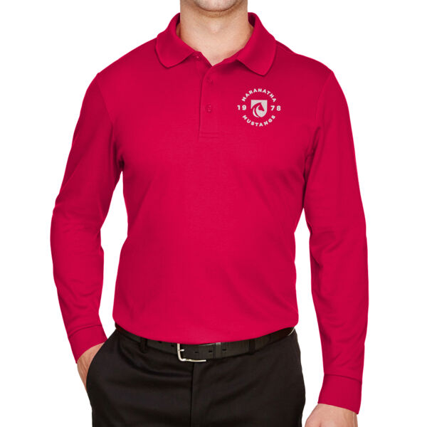 **CLOSEOUT ITEM** CrownLux Performance® Men's Plaited Long Sleeve Polo - Embroidered Logo Thumbnail