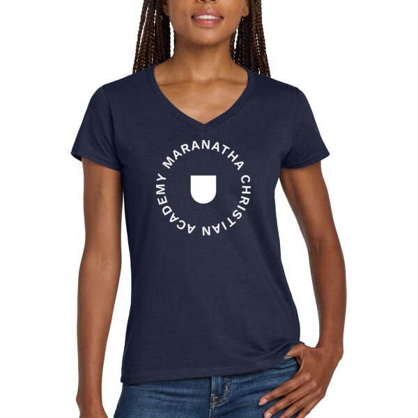 **CLOSEOUT ITEM** Ladies Heavy Cotton ™ 100% Cotton V Neck T Shirt - Printed Logo Thumbnail