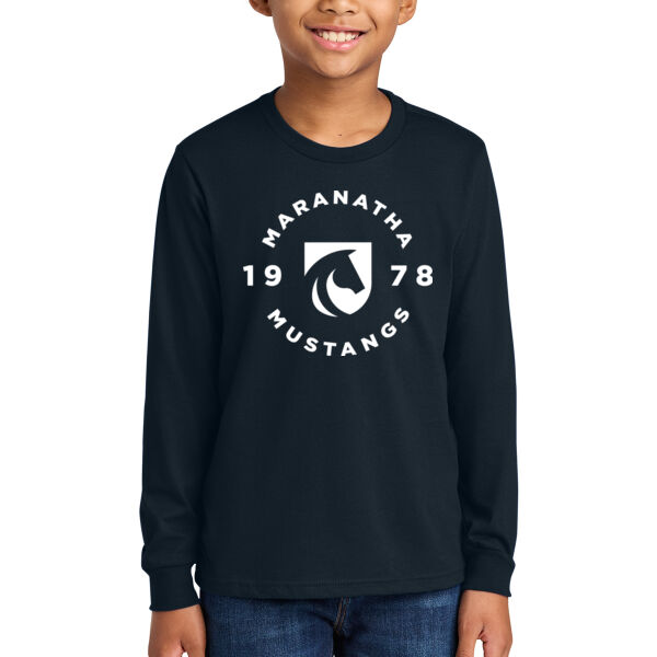**CLOSEOUT ITEM** Youth Cotton Long Sleeve Tee - Printed Logo Thumbnail